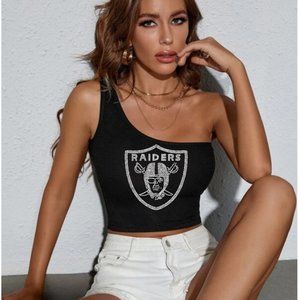 Raiders football rhinestone tshirt crop top